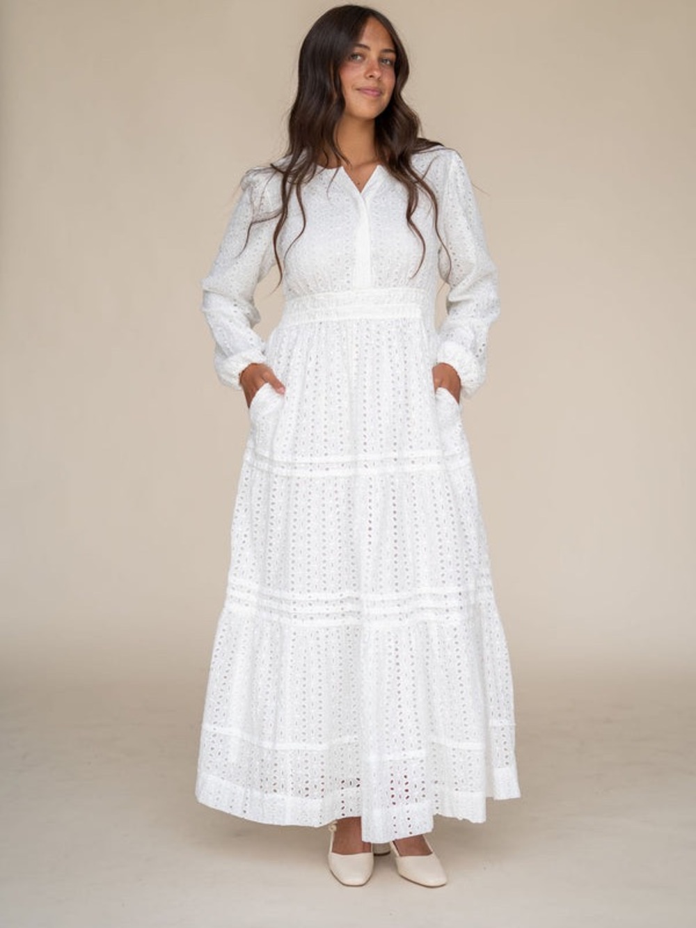 Love Olive Co Caribbean White Eyelet Maxi Dress Size XS